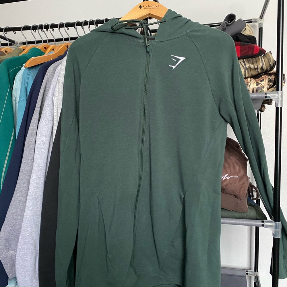 GYMSHARK / DARK GREEN ZIP UP : SIZE: S